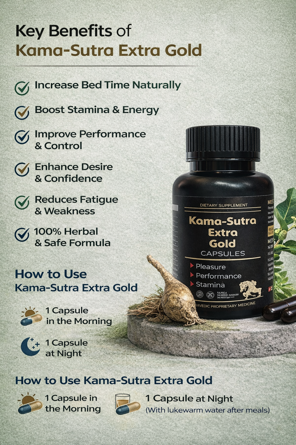 Kama-Sutra Extra Gold Increase Bed Time • Boost Stamina • Restore Confidence (60 capsule)